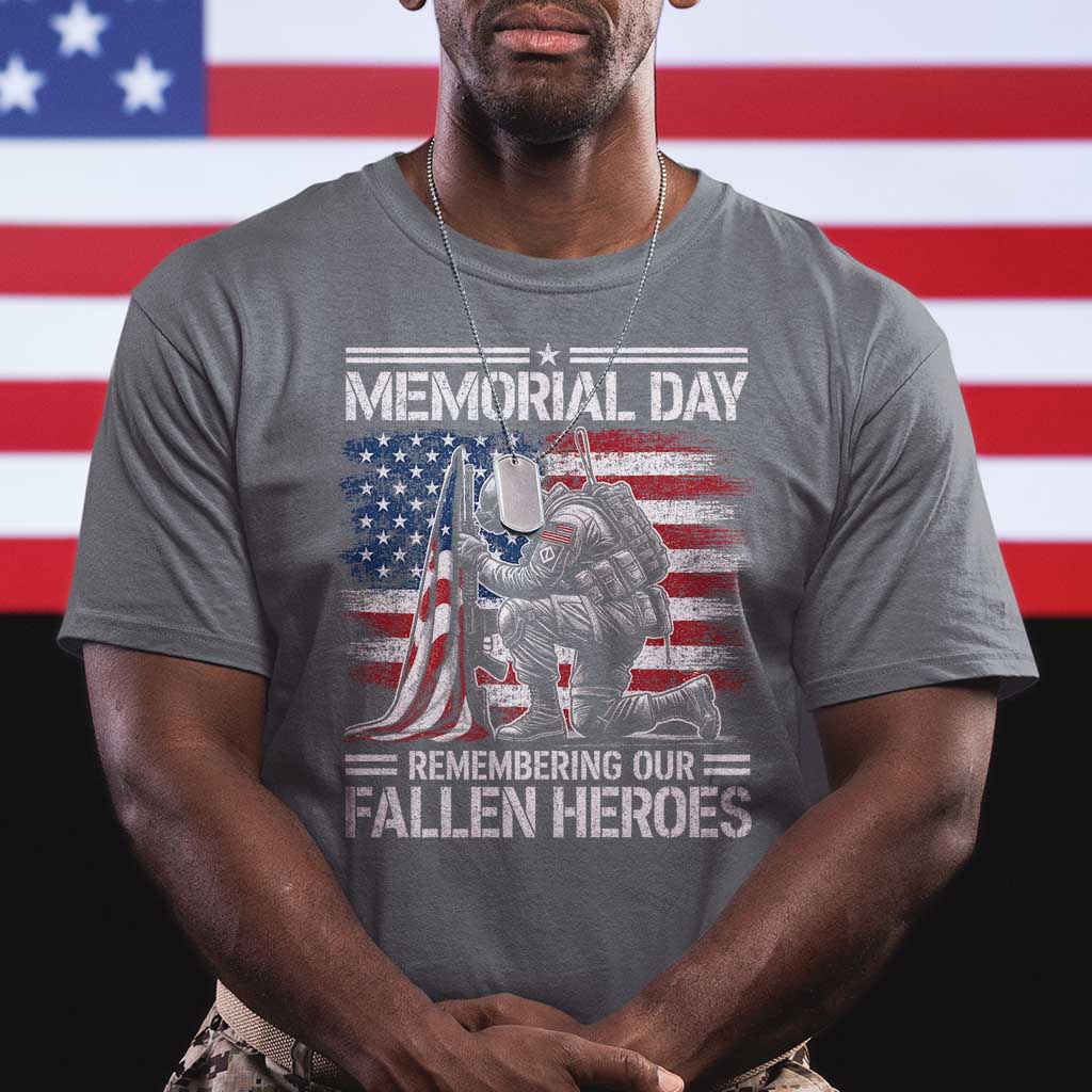 Memorial Day T Shirt Remembering Our Fallen Heroes Veteran Day American Flag TS11 Charcoal Print Your Wear