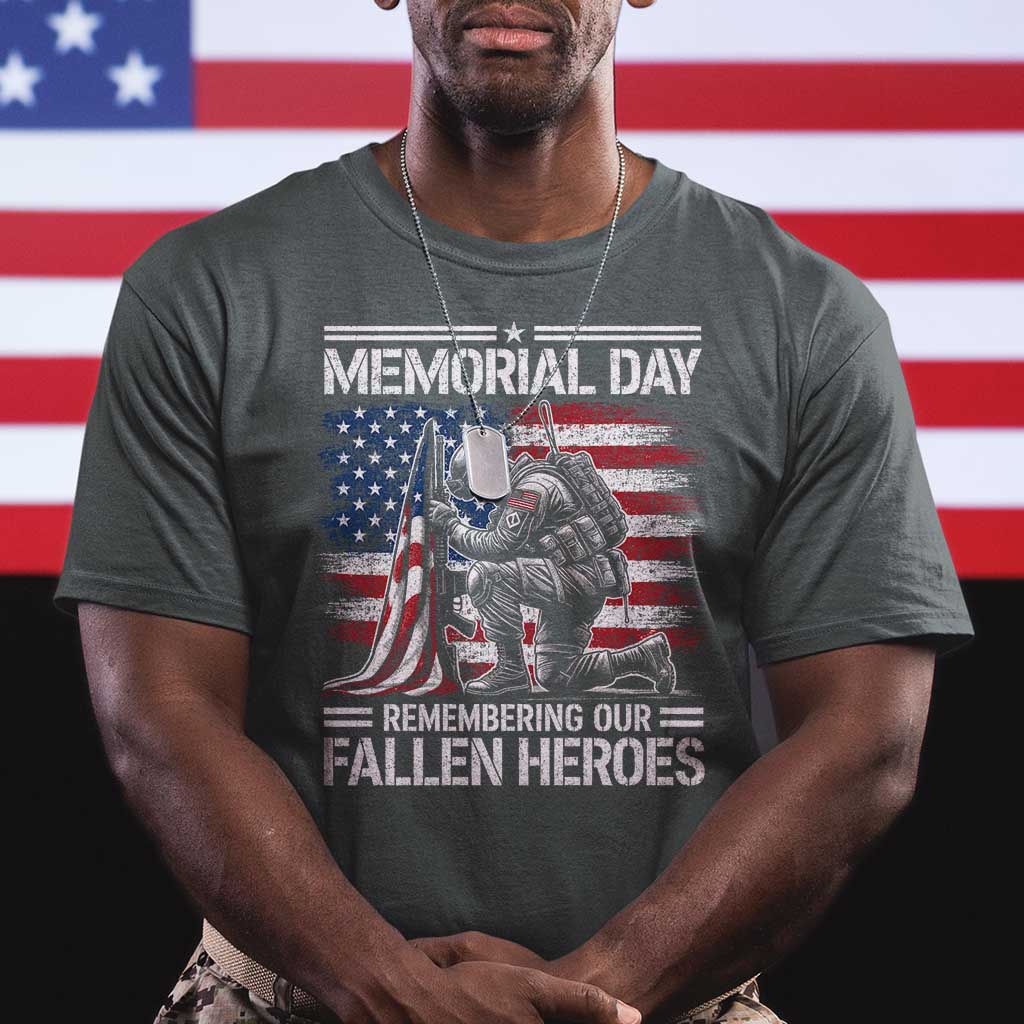 Memorial Day T Shirt Remembering Our Fallen Heroes Veteran Day American Flag TS11 Dark Heather Print Your Wear
