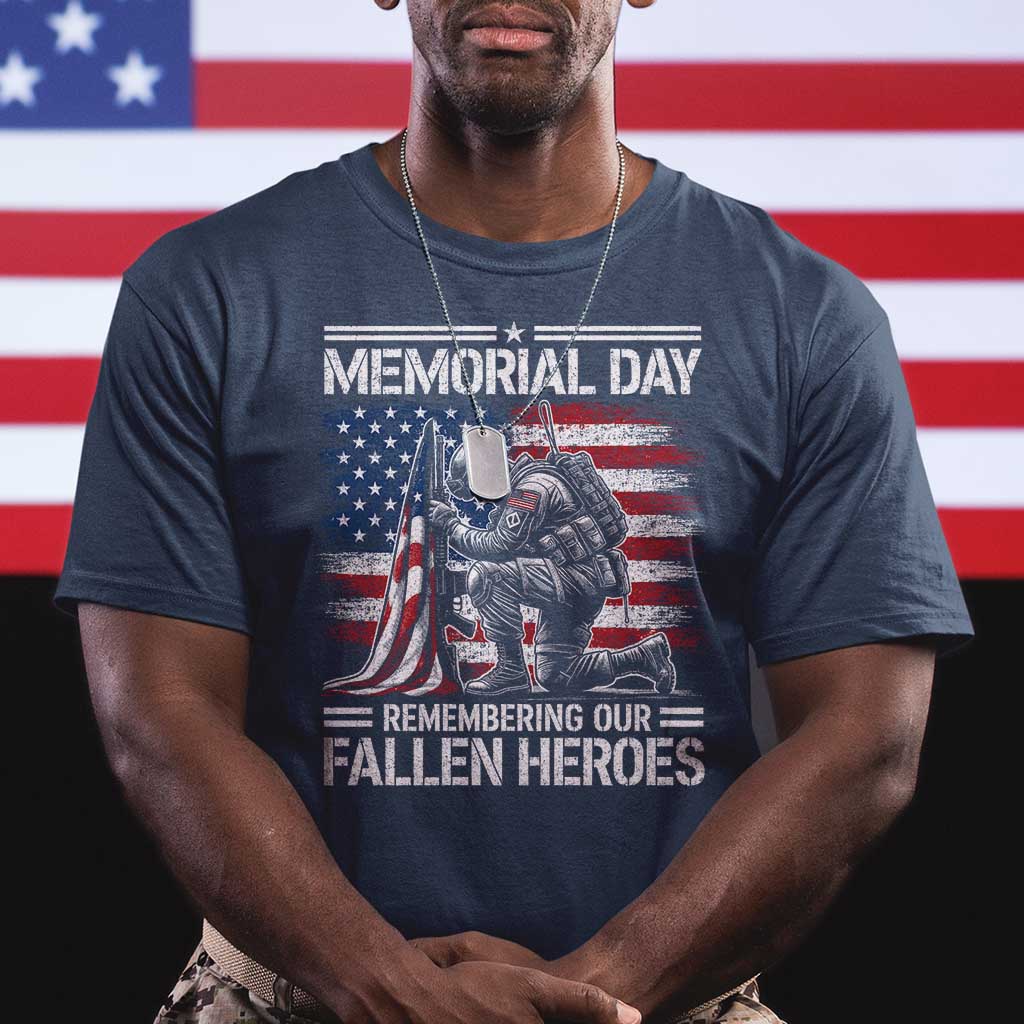 Memorial Day T Shirt Remembering Our Fallen Heroes Veteran Day American Flag TS11 Navy Print Your Wear