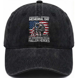 Memorial Day Washed Cotton Baseball Cap Remembering Our Fallen Heroes Veteran Day American Flag TS11 Print Your Wear