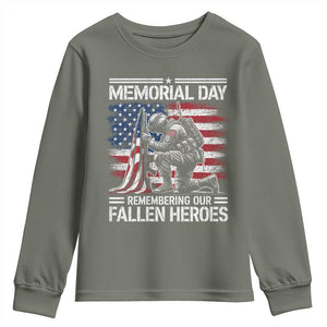 Memorial Day Youth Sweatshirt Remembering Our Fallen Heroes Veteran Day American Flag TS11 Military Green Print Your Wear
