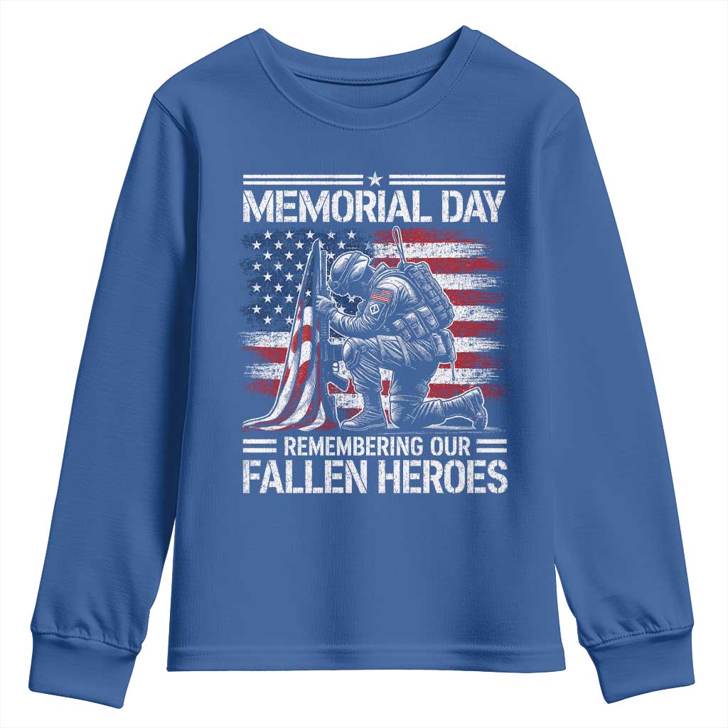 Memorial Day Youth Sweatshirt Remembering Our Fallen Heroes Veteran Day American Flag TS11 Royal Blue Print Your Wear