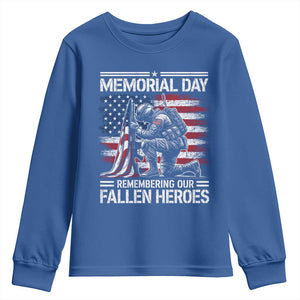 Memorial Day Youth Sweatshirt Remembering Our Fallen Heroes Veteran Day American Flag TS11 Royal Blue Print Your Wear