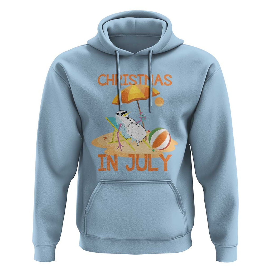 Funny Christmas In July Hoodie Snowman Summer Vacation Cocktails Beach TS11 Light Blue Print Your Wear