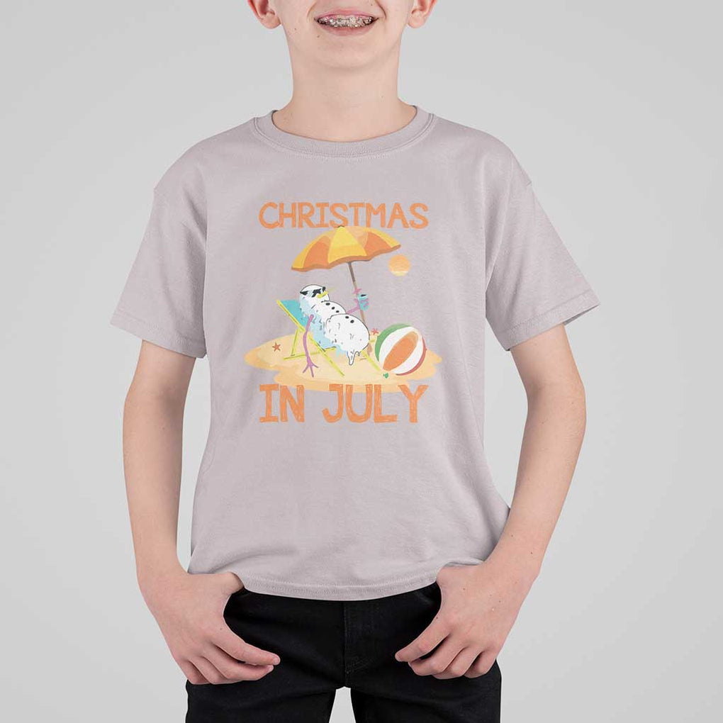 Funny Christmas In July T Shirt For Kid Snowman Summer Vacation Cocktails Beach TS11 Ice Gray Print Your Wear