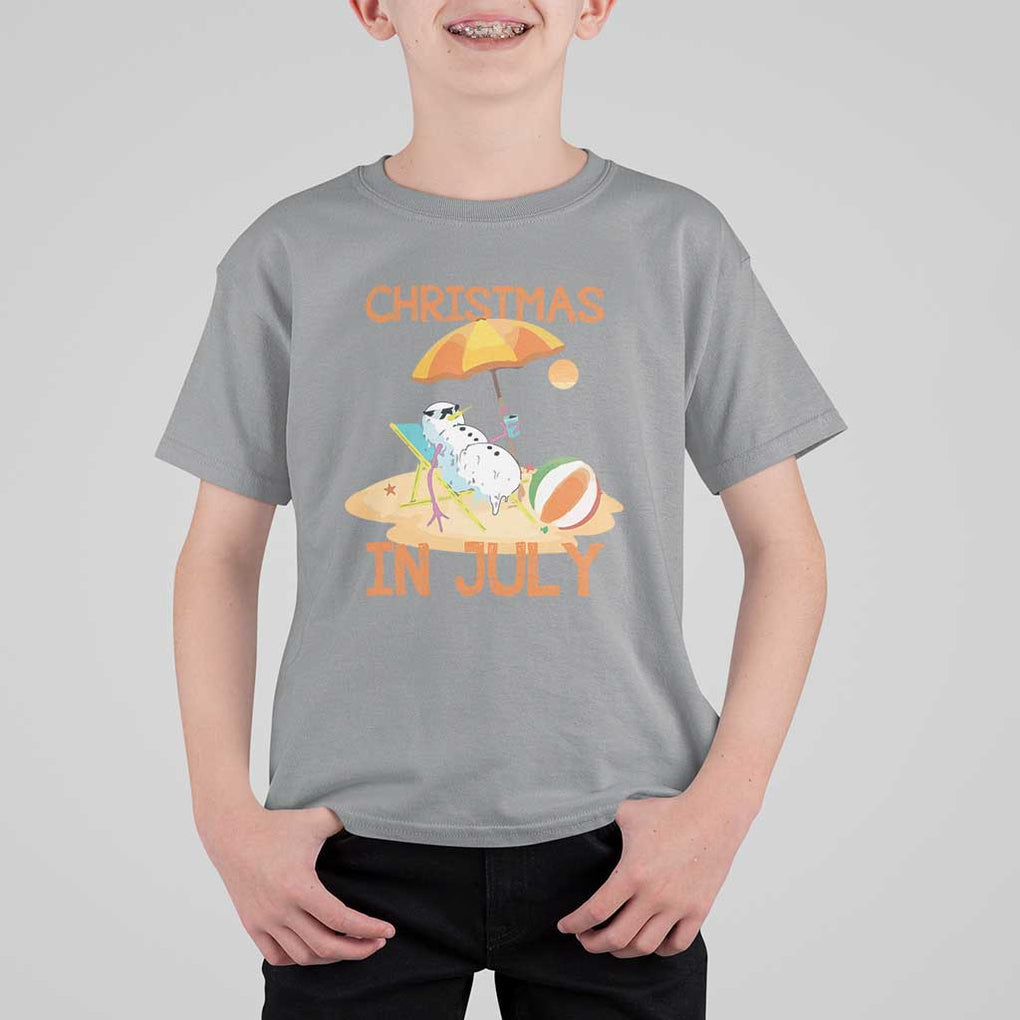 Funny Christmas In July T Shirt For Kid Snowman Summer Vacation Cocktails Beach TS11 Sport Gray Print Your Wear