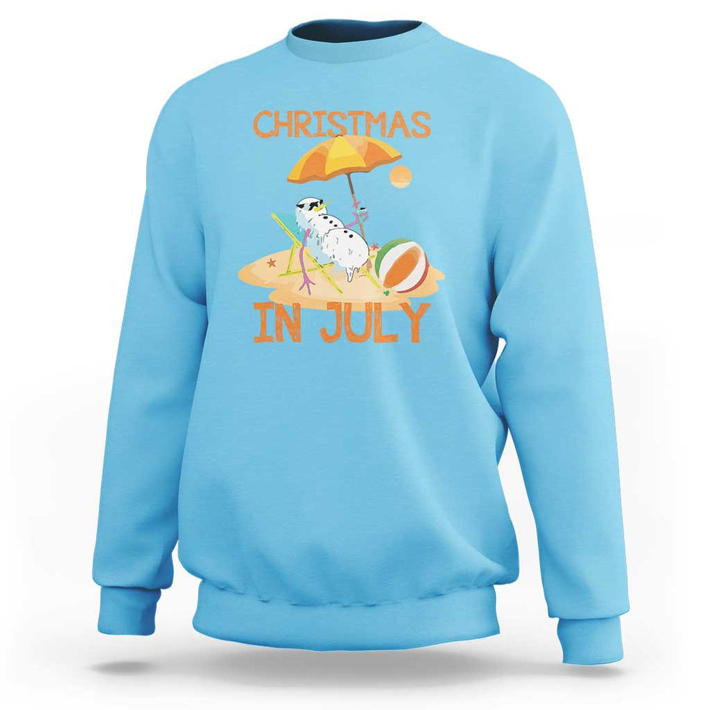 Funny Christmas In July Sweatshirt Snowman Summer Vacation Cocktails Beach TS11 Sky Print Your Wear