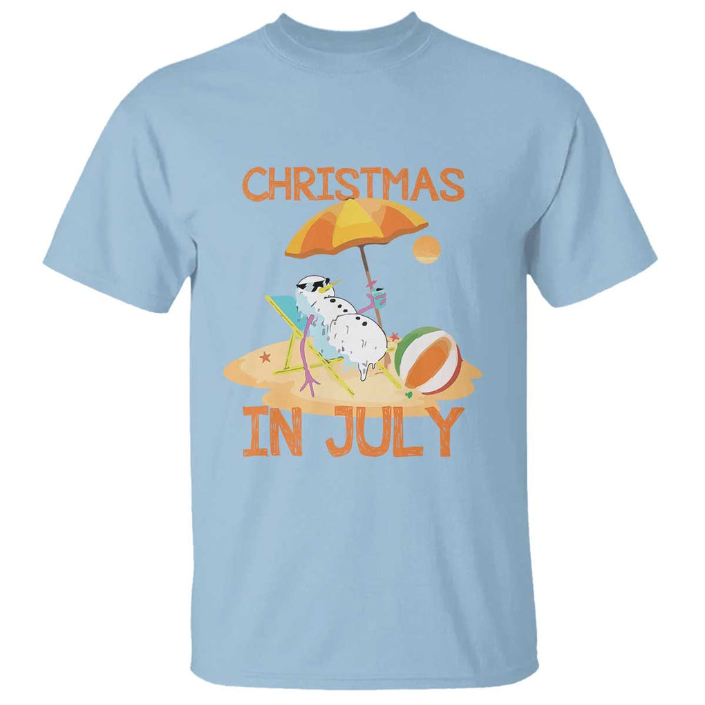 Funny Christmas In July T Shirt Snowman Summer Vacation Cocktails Beach TS11 Light Blue Print Your Wear