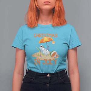 Funny Christmas In July T Shirt For Women Snowman Summer Vacation Cocktails Beach TS11 Sky Print Your Wear