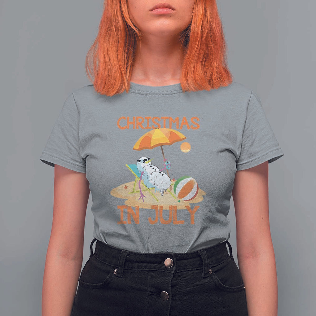 Funny Christmas In July T Shirt For Women Snowman Summer Vacation Cocktails Beach TS11 Sport Gray Print Your Wear