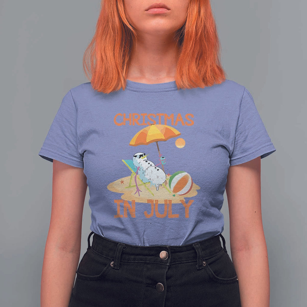 Funny Christmas In July T Shirt For Women Snowman Summer Vacation Cocktails Beach TS11 Violet Print Your Wear