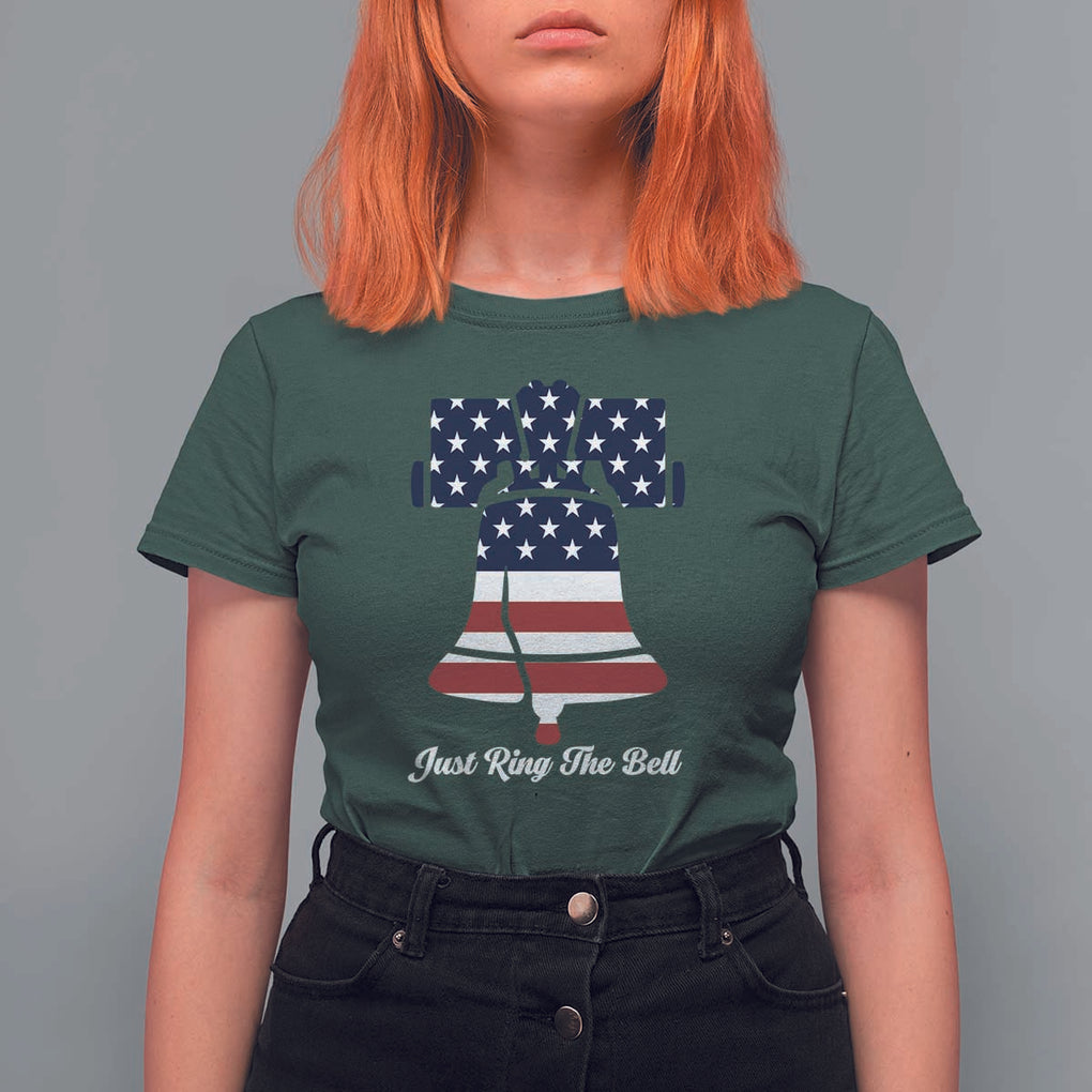 Vintage Liberty Bell T Shirt For Women Just Ring The Bell USA Flag TS11 Dark Forest Green Print Your Wear