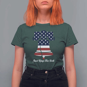 Vintage Liberty Bell T Shirt For Women Just Ring The Bell USA Flag TS11 Dark Forest Green Print Your Wear
