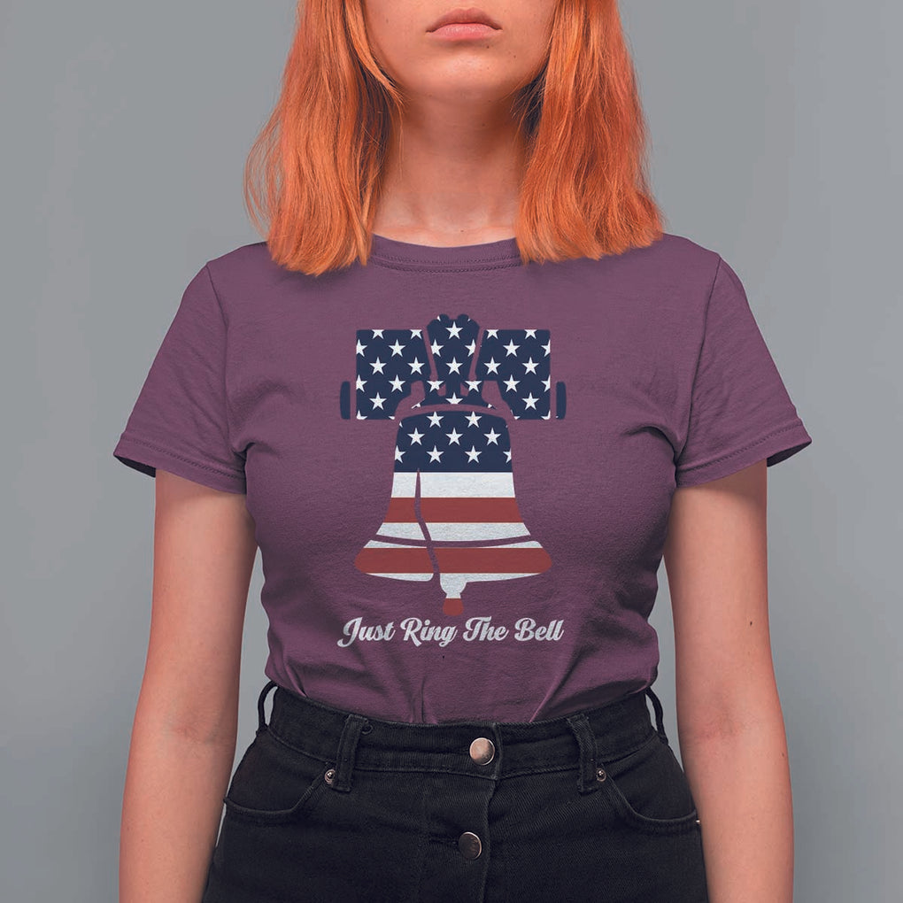 Vintage Liberty Bell T Shirt For Women Just Ring The Bell USA Flag TS11 Maroon Print Your Wear