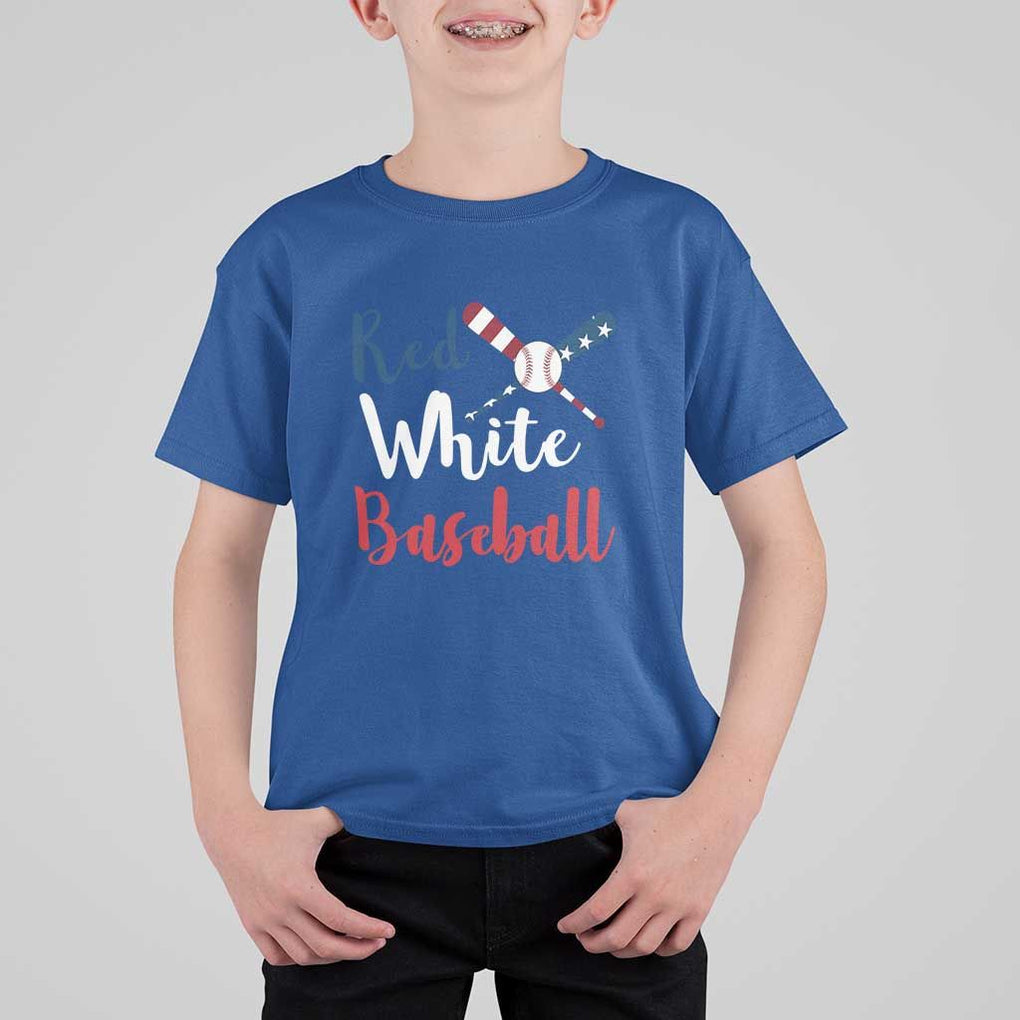 Funny Red White Baseball T Shirt For Kid 4th Of July Bat Ball American Flag TS11 Royal Blue Print Your Wear