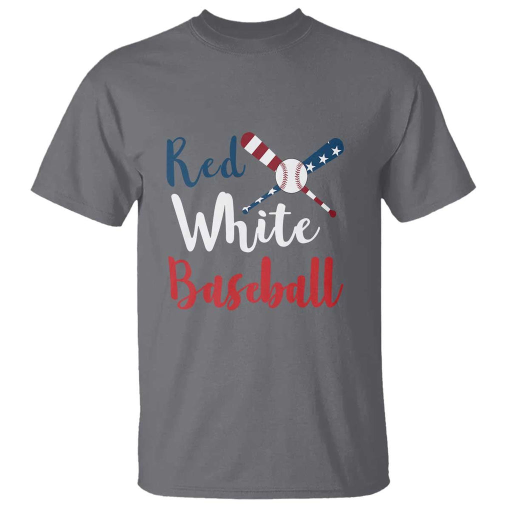 Funny Red White Baseball T Shirt 4th Of July Bat Ball American Flag TS11 Charcoal Print Your Wear