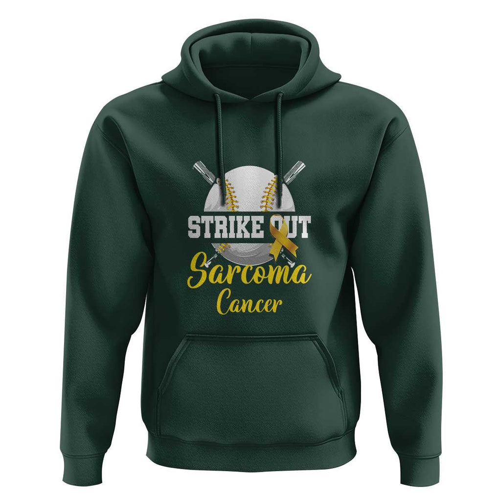 Strike Out Sarcoma Cancer Hoodie Baseball Fight Awareness Yellow Ribbon TS11 Dark Forest Green Print Your Wear