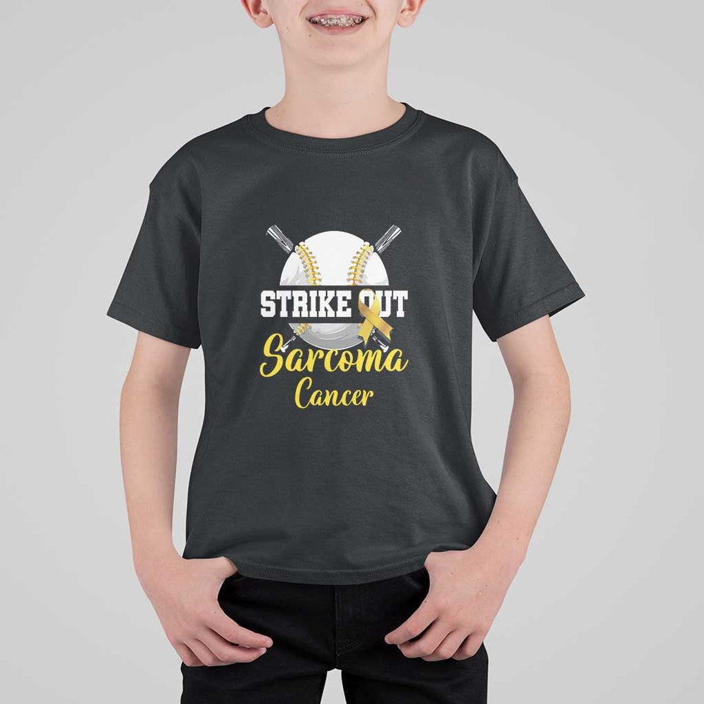 Strike Out Sarcoma Cancer T Shirt For Kid Baseball Fight Awareness Yellow Ribbon TS11 Black Print Your Wear