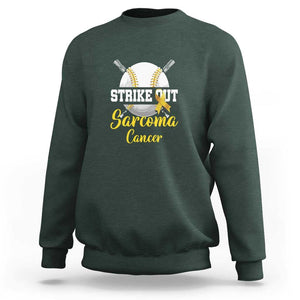 Strike Out Sarcoma Cancer Sweatshirt Baseball Fight Awareness Yellow Ribbon TS11 Dark Forest Green Print Your Wear