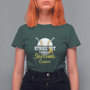 Strike Out Sarcoma Cancer T Shirt For Women Baseball Fight Awareness Yellow Ribbon TS11 Dark Forest Green Print Your Wear