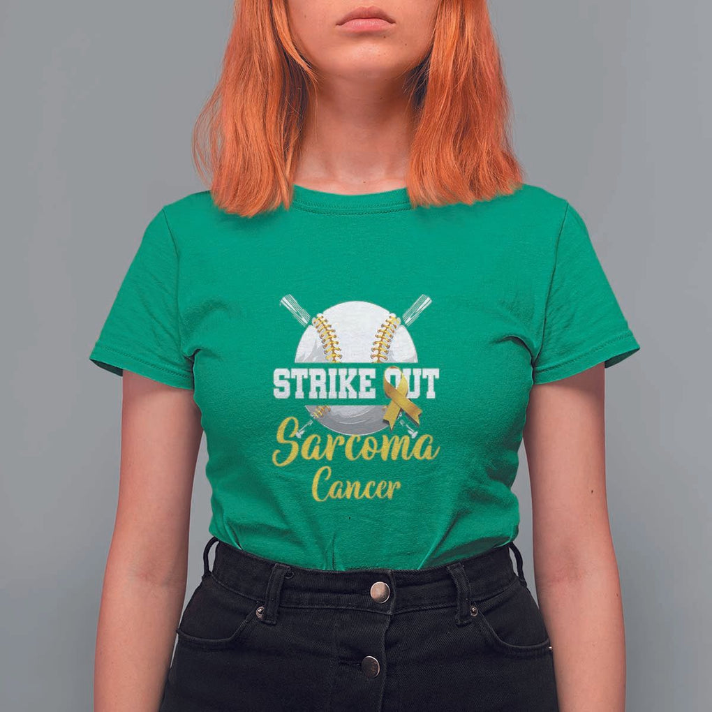 Strike Out Sarcoma Cancer T Shirt For Women Baseball Fight Awareness Yellow Ribbon TS11 Irish Green Print Your Wear