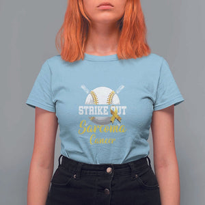 Strike Out Sarcoma Cancer T Shirt For Women Baseball Fight Awareness Yellow Ribbon TS11 Light Blue Print Your Wear