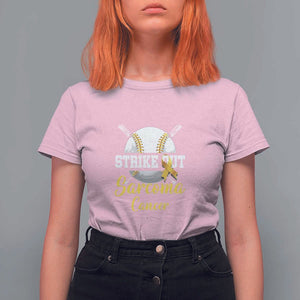 Strike Out Sarcoma Cancer T Shirt For Women Baseball Fight Awareness Yellow Ribbon TS11 Light Pink Print Your Wear
