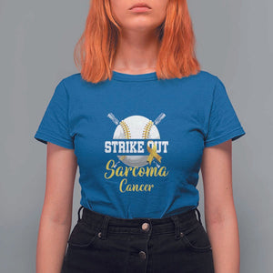 Strike Out Sarcoma Cancer T Shirt For Women Baseball Fight Awareness Yellow Ribbon TS11 Royal Blue Print Your Wear
