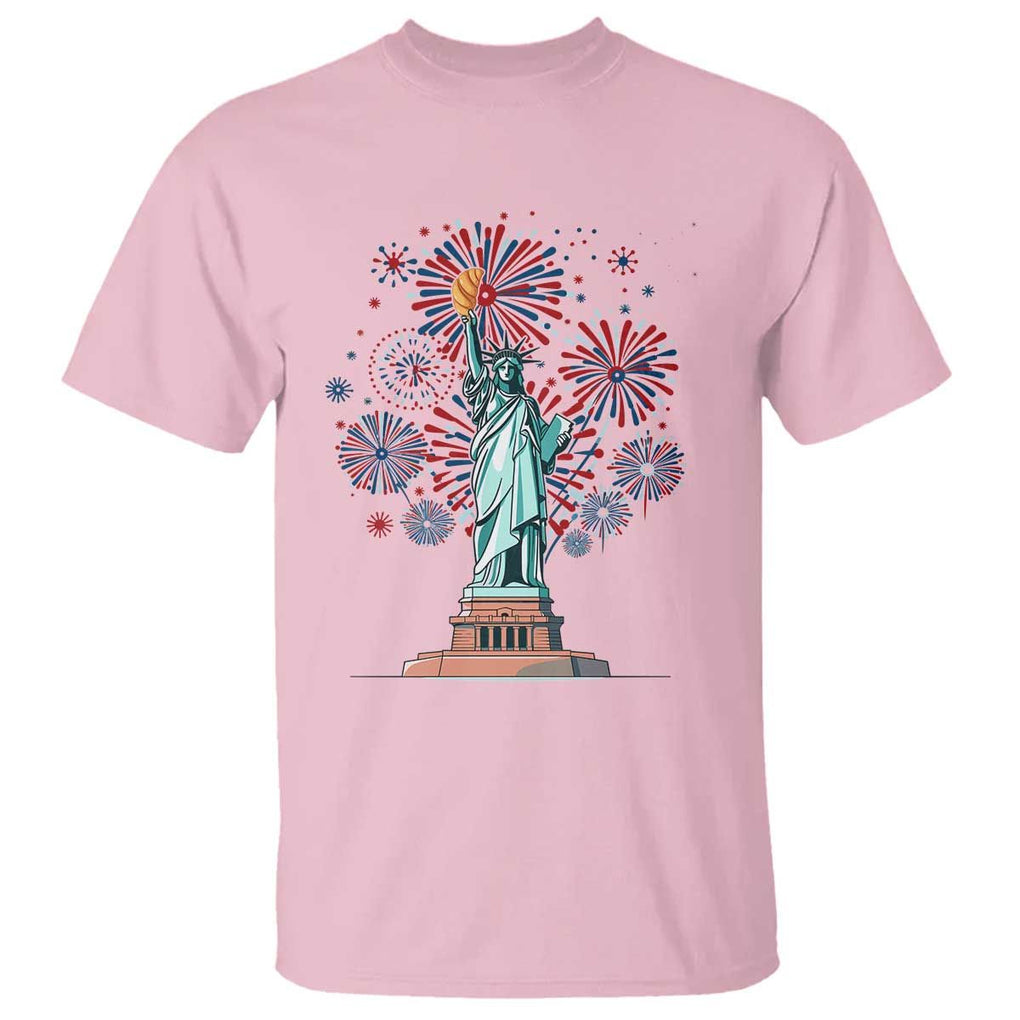 Funny America France Heritage Month T Shirt Statue of Liberty With Croissant TS11 Light Pink Print Your Wear