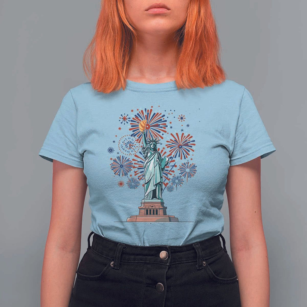 Funny America France Heritage Month T Shirt For Women Statue of Liberty With Croissant TS11 Light Blue Print Your Wear