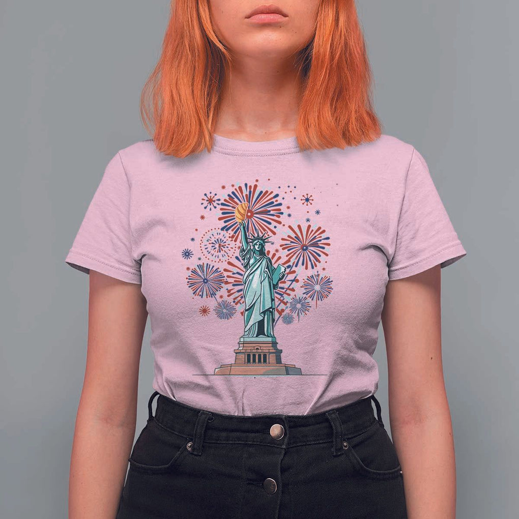 Funny America France Heritage Month T Shirt For Women Statue of Liberty With Croissant TS11 Light Pink Print Your Wear