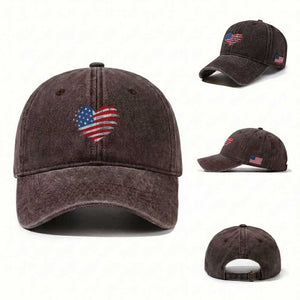 4th of July American Flag Heart USA Patriotic Washed Cotton Baseball Cap Star Stripes TS11 Washed Cap Universal Fit Dark Brown Print Your Wear