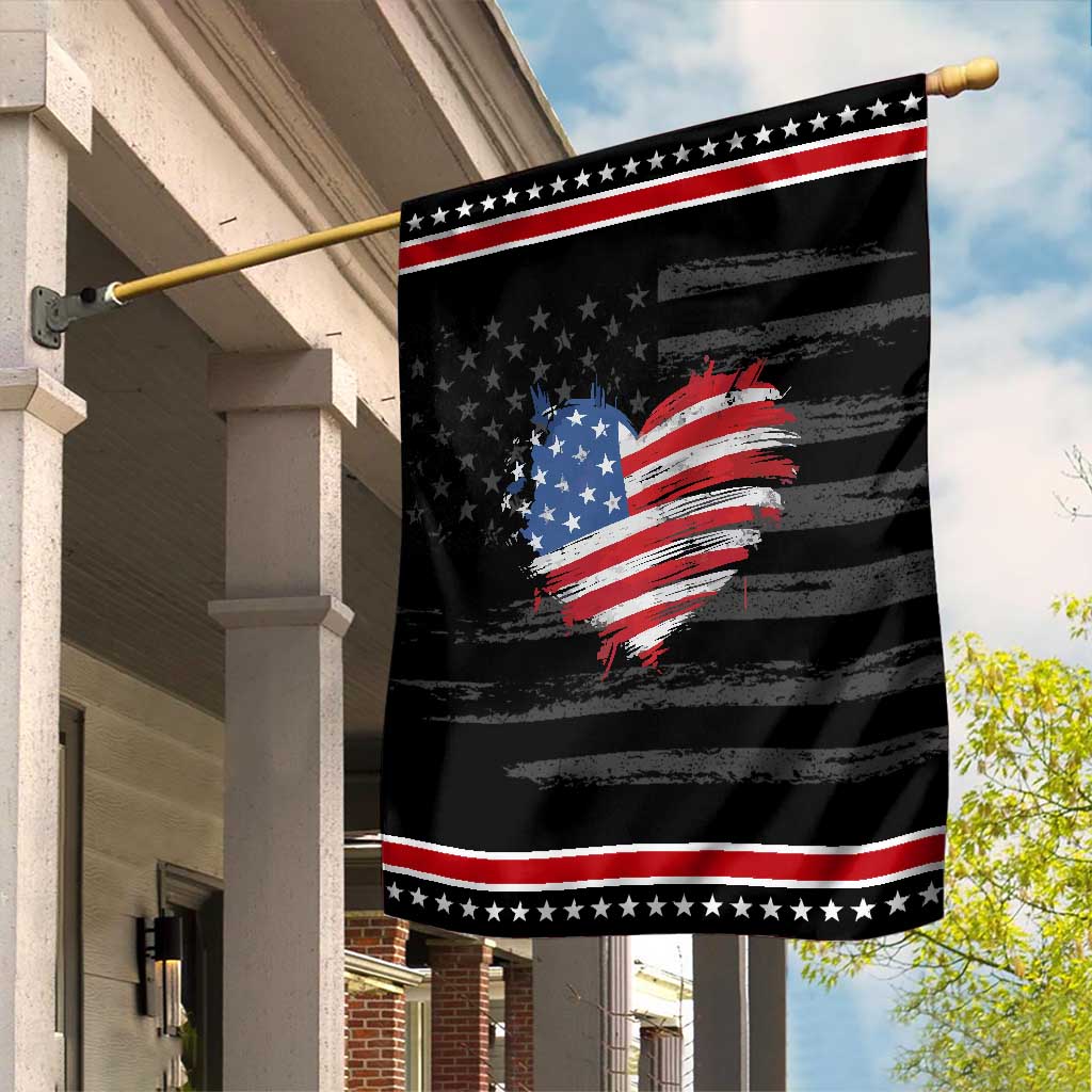 4th of July American Flag Heart USA Patriotic Garden Flag Star Stripes TS11 Distressed Black Red Print Your Wear
