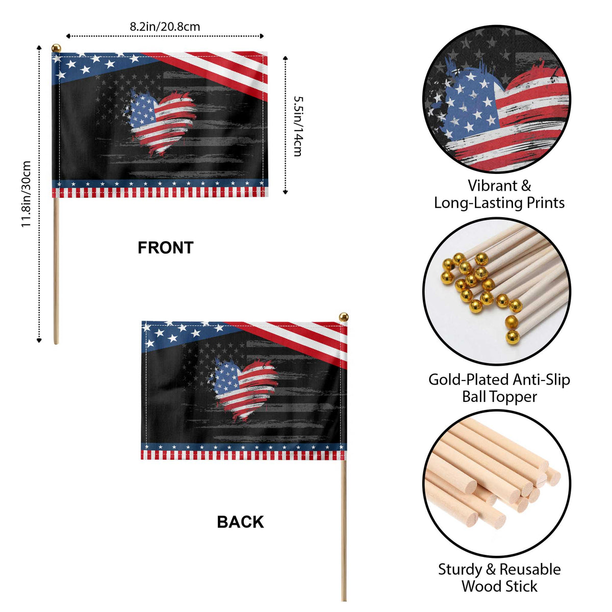 4th of July American Flag Heart USA Patriotic Patriotic Handheld Flag Star Stripes TS11 Print Your Wear