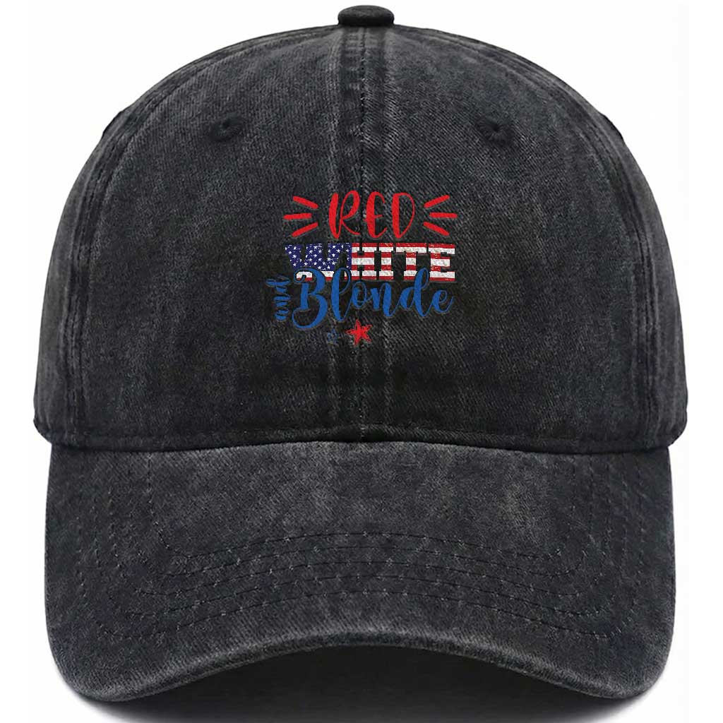 Funny 4th Of july Red White And Blonde Washed Cotton Baseball Cap Patriotic American Flag TS11 Washed Cap Universal Fit Black Print Your Wear