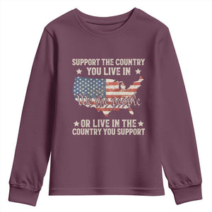 Funny Support The Country You Live In Youth Sweatshirt American Flag Map We The People Patriotic TS11 Maroon Print Your Wear