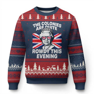 Funny The Colonies Are Quite Rowdy This Evening Ugly Christmas Sweater Queen 4th Of July TS11 Navy Red Print Your Wear