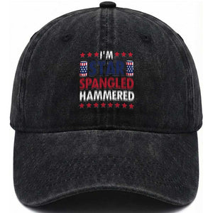 Funny 4th Of July Beer Drinking Lover Washed Cotton Baseball Cap I'm Star Spangled Hammered TS11 Washed Cap Universal Fit Black Print Your Wear