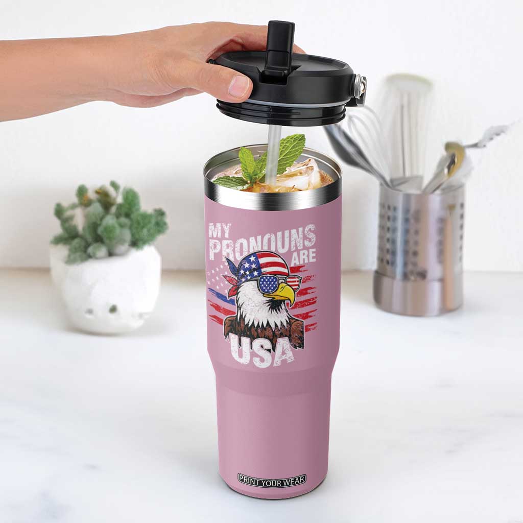 Funny My Pronouns Are USA 4th of July Flip Straw Tumbler Patriotic Eagle American Flag TS11 One Size: 30 oz Light Pink Print Your Wear