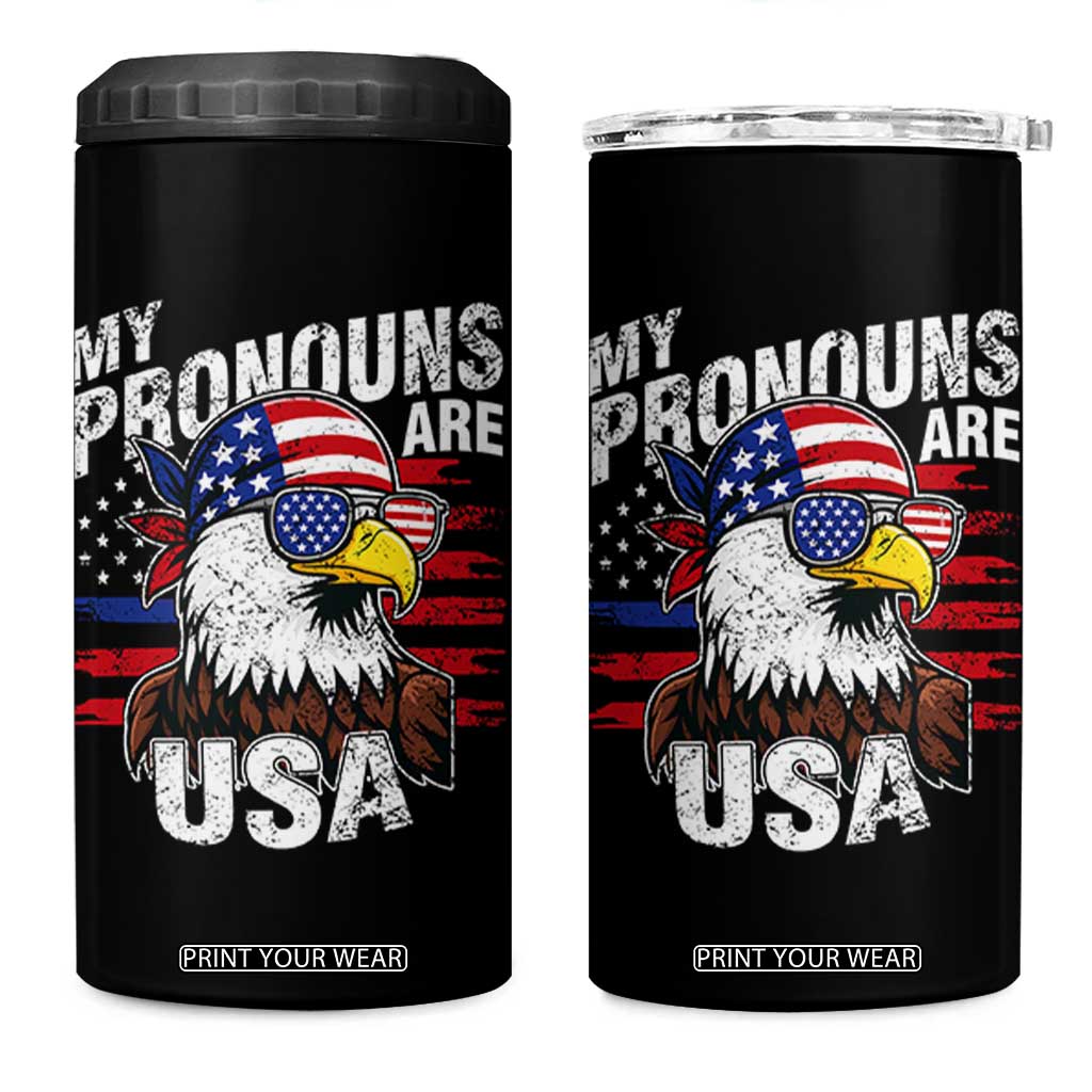 Funny My Pronouns Are USA 4th of July 4 in 1 Can Cooler Tumbler Patriotic Eagle American Flag TS11 One Size: 16 oz Black Print Your Wear