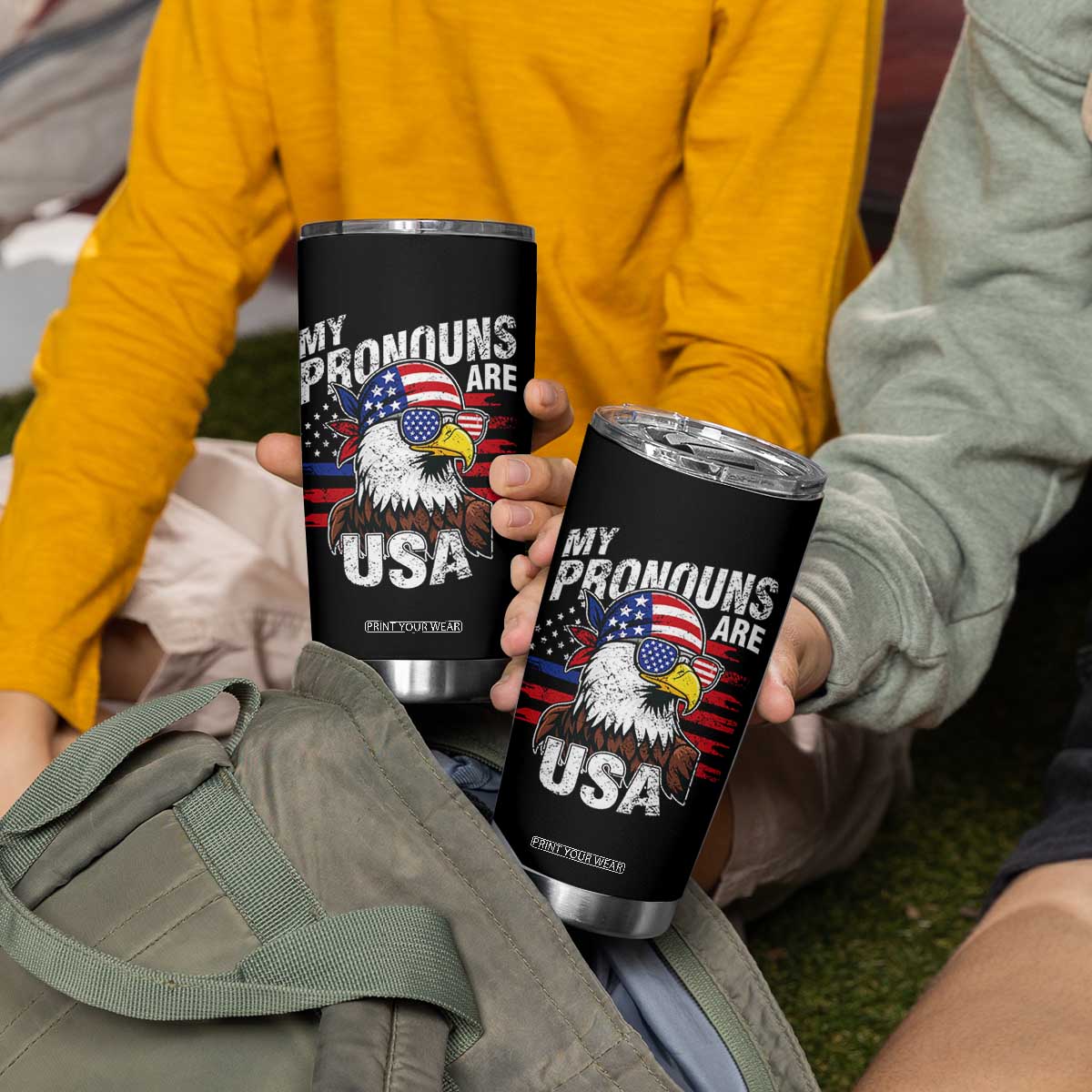Funny My Pronouns Are USA 4th of July Tumbler Cup Patriotic Eagle American Flag TS11 Print Your Wear