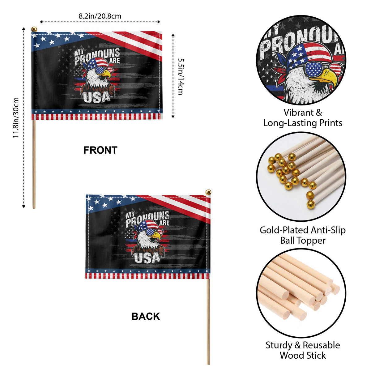 Funny My Pronouns Are USA 4th of July Patriotic Handheld Flag Eagle American Flag TS11 Print Your Wear