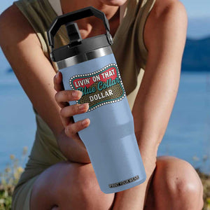 Living On That Blue Collar Dollar Flip Straw Tumbler Leopard Print TS11 One Size: 30 oz Light Blue Print Your Wear