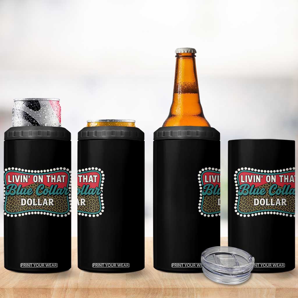 Living On That Blue Collar Dollar 4 in 1 Can Cooler Tumbler Leopard Print TS11 Print Your Wear