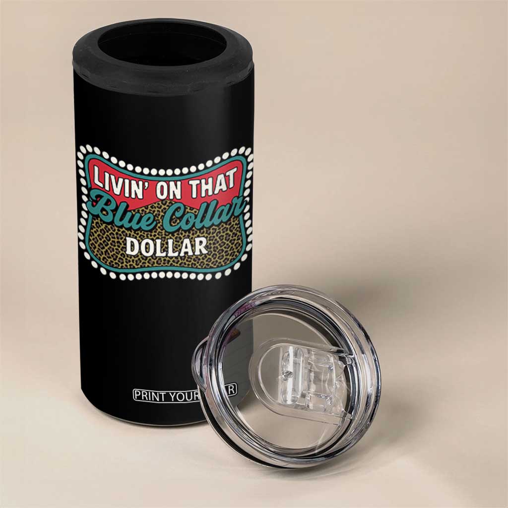 Living On That Blue Collar Dollar 4 in 1 Can Cooler Tumbler Leopard Print TS11 Print Your Wear