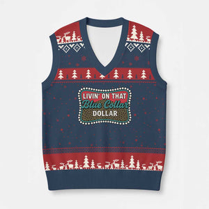 Living On That Blue Collar Dollar V-Neck Knit Sweater Vest Leopard Print TS11 Navy Red Print Your Wear
