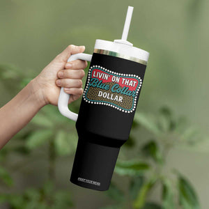 Living On That Blue Collar Dollar Tumbler With Handle Leopard Print TS11 Print Your Wear