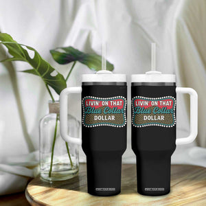 Living On That Blue Collar Dollar Tumbler With Handle Leopard Print TS11 Print Your Wear