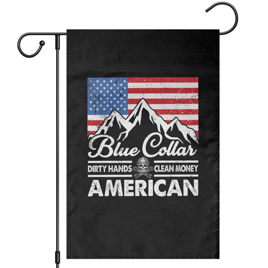 Blue Collar American Garden Flag Dirty Hands Clean Money Vintage American Flag Mountain TS11 Black Print Your Wear