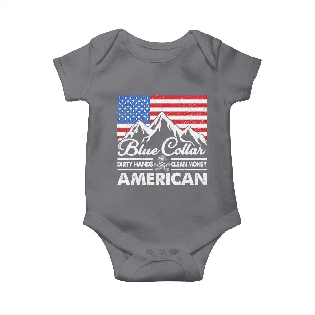 Blue Collar American Baby Onesie Dirty Hands Clean Money Vintage American Flag Mountain TS11 Charcoal Print Your Wear